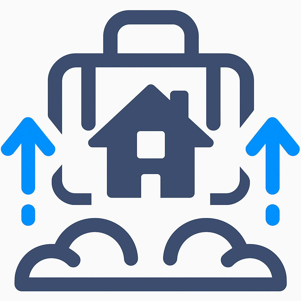 elocation and integration support icon with house and arrows